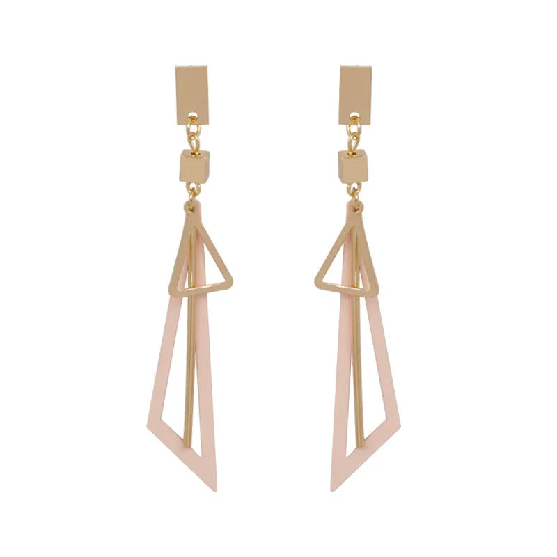 Triangle shaped alloy earrings for women in green colour option