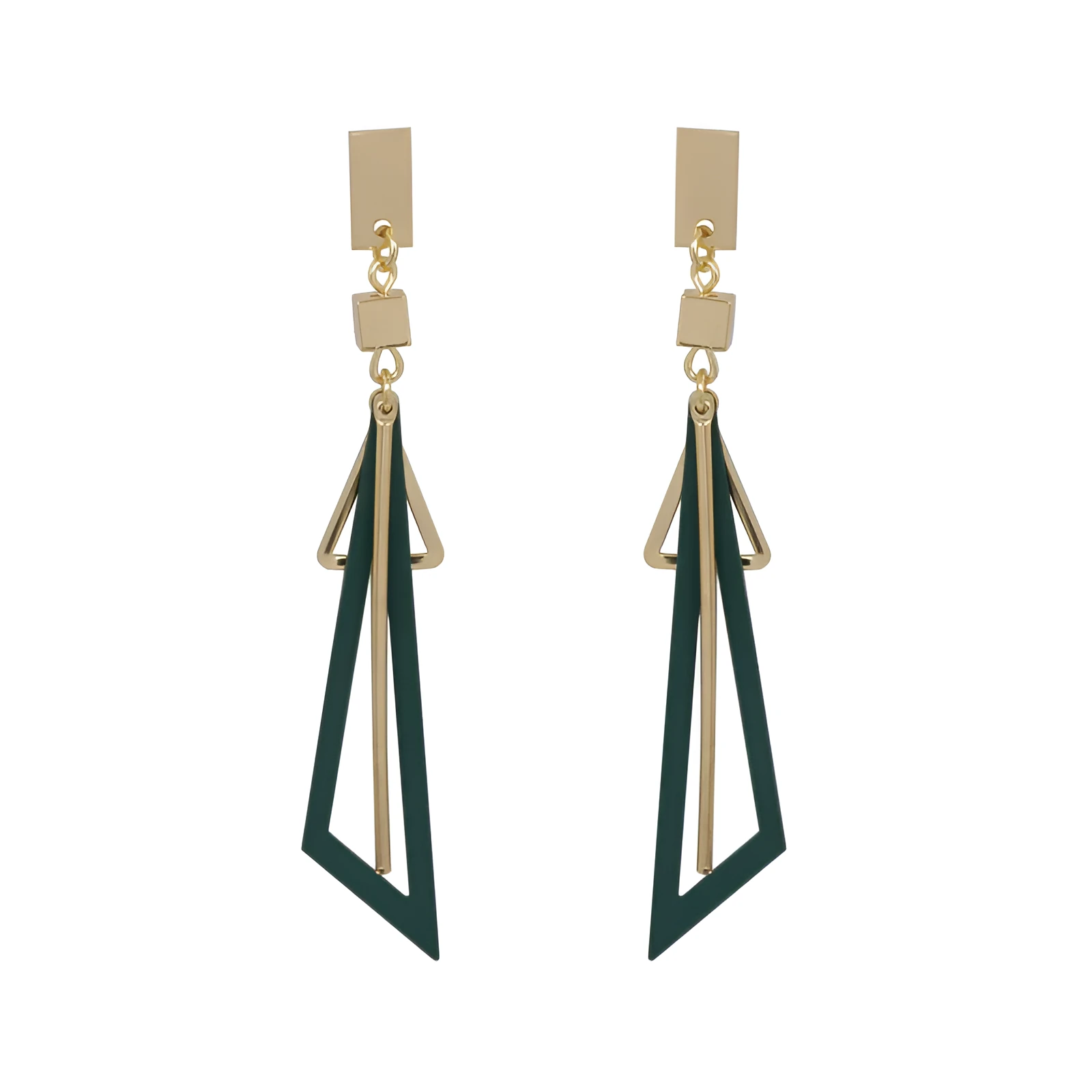 Triangle shaped alloy earrings for women in green colour option