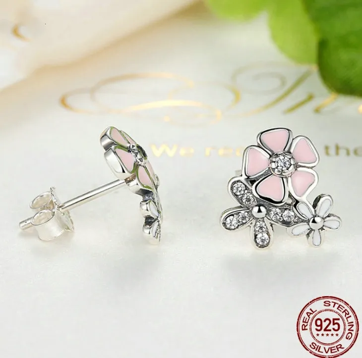 Sterling silver daisy cherry blossom earrings with bow style, 925 silver, individual packaging