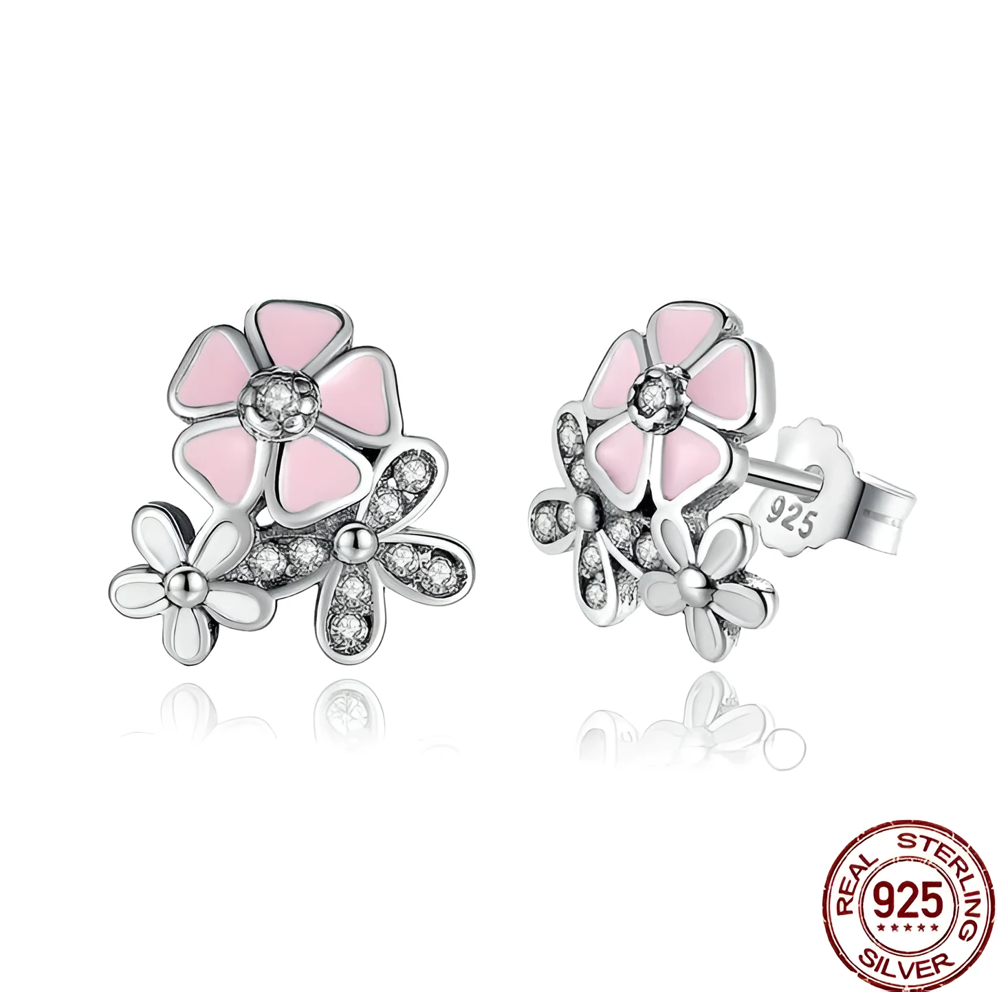 Sterling silver daisy cherry blossom earrings with bow style, 925 silver, individual packaging
