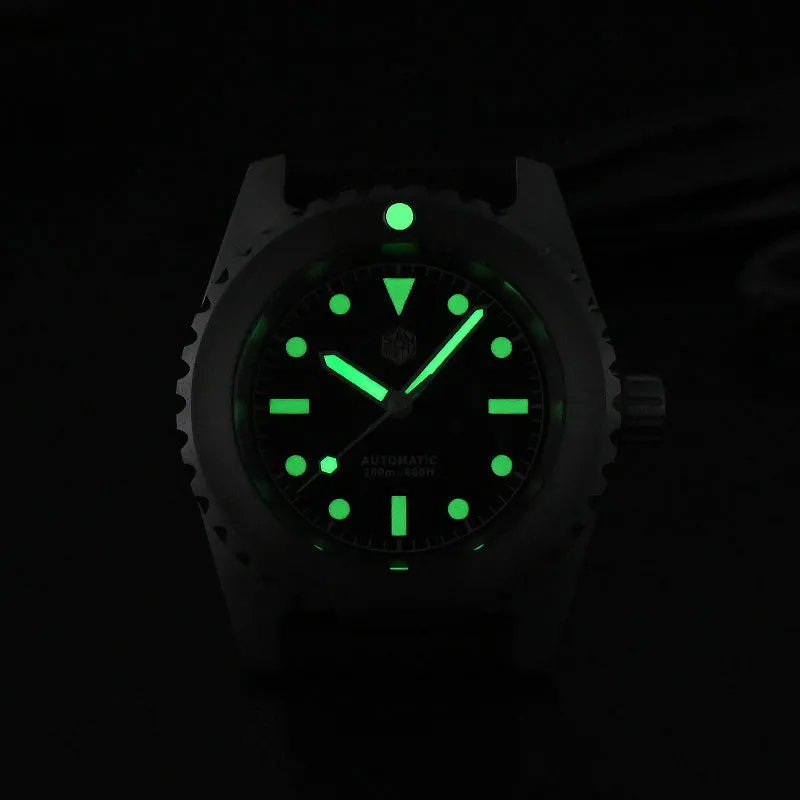 Men's 316L stainless steel diving automatic mechanical watch 41mm matte black dial green C3 luminous hour markers sapphire crystal cowhide strap