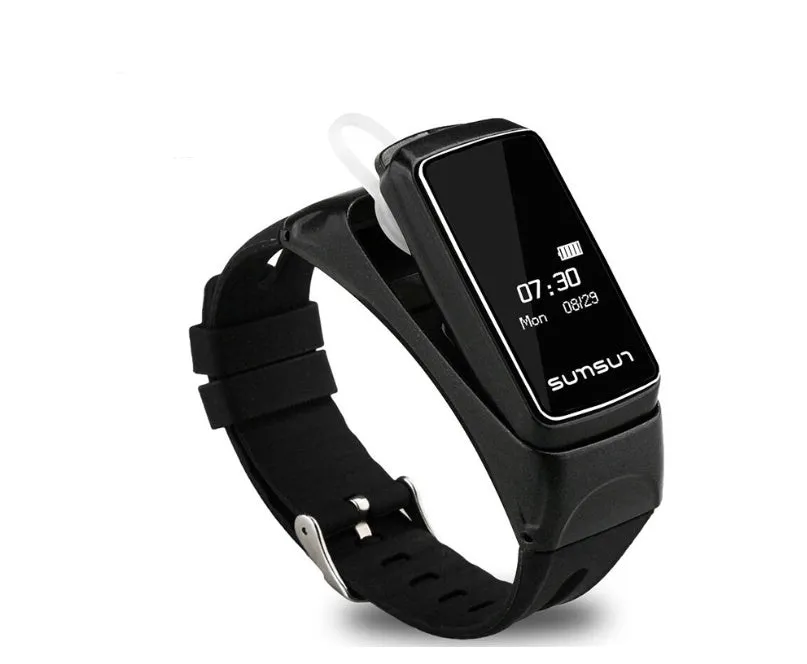 Bluetooth smart watch bracelet headset B7 with OLED display and TPU strap in black colour option