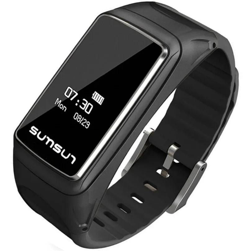 Bluetooth smart watch bracelet headset B7 with OLED display and TPU strap in black colour option