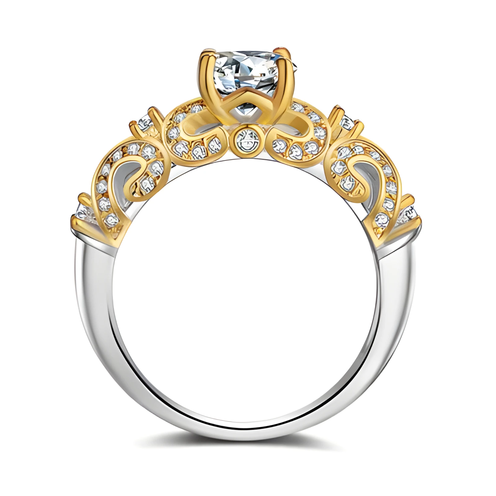 Four-claw inlay simulation diamond ring white copper gold-plated artificial gemstone US sizes 5-10 white gold colour