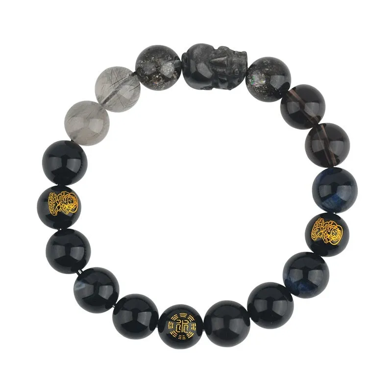 Handmade five elements crystal bracelet with geometric beads in gold, wood, water, fire, or soil colours