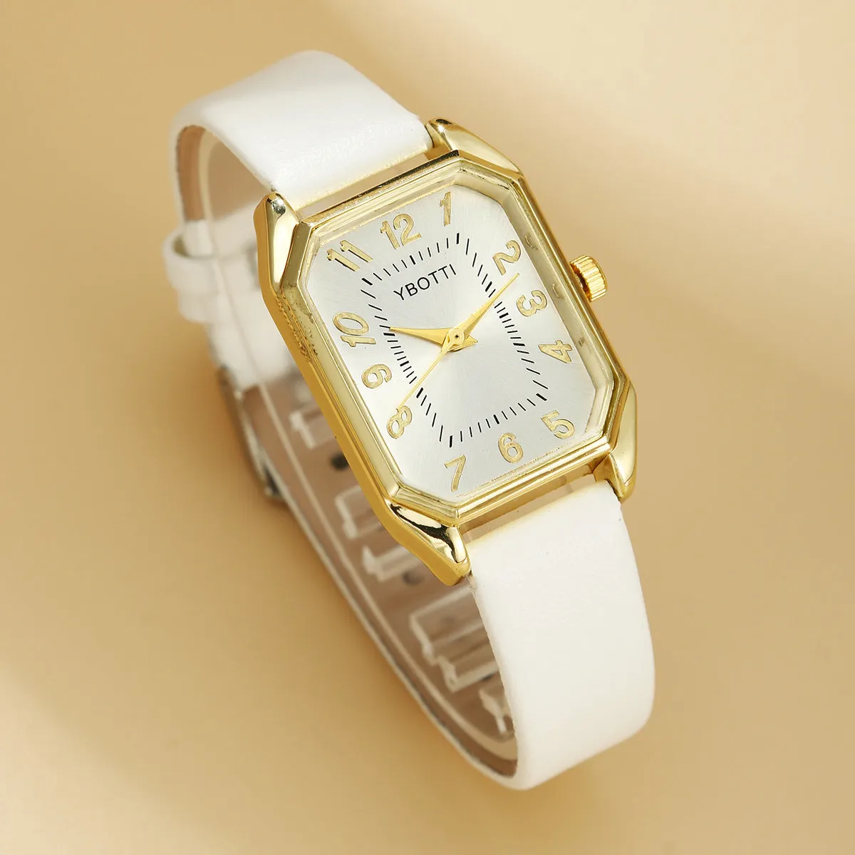 Leather women's square quartz watch and rhinestone jewellery set with necklace, earrings, ring