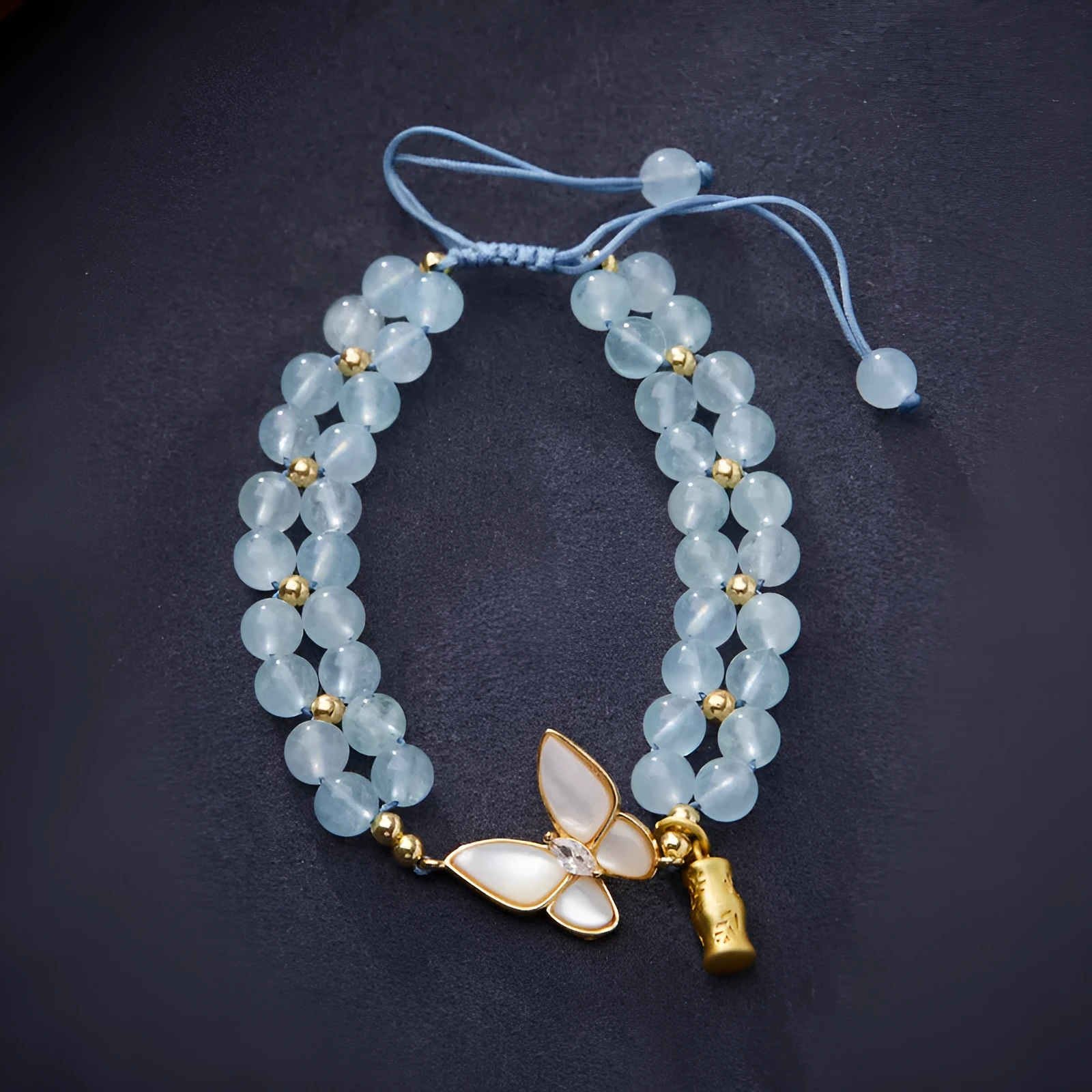 Women's handmade aquamarine butterfly woven bracelet in retro style with 6mm width