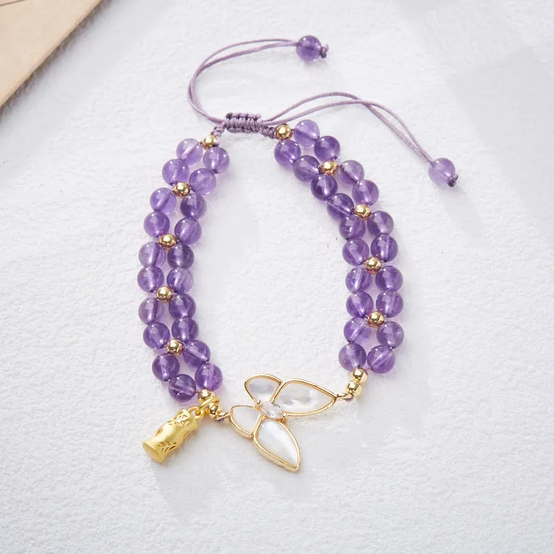 Women's handmade aquamarine butterfly woven bracelet in retro style with 6mm width