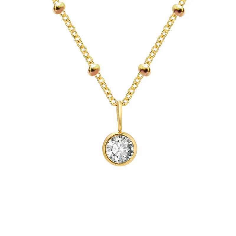 Stainless steel birthstone necklace with round pendant and ball bead chain in multiple colour options
