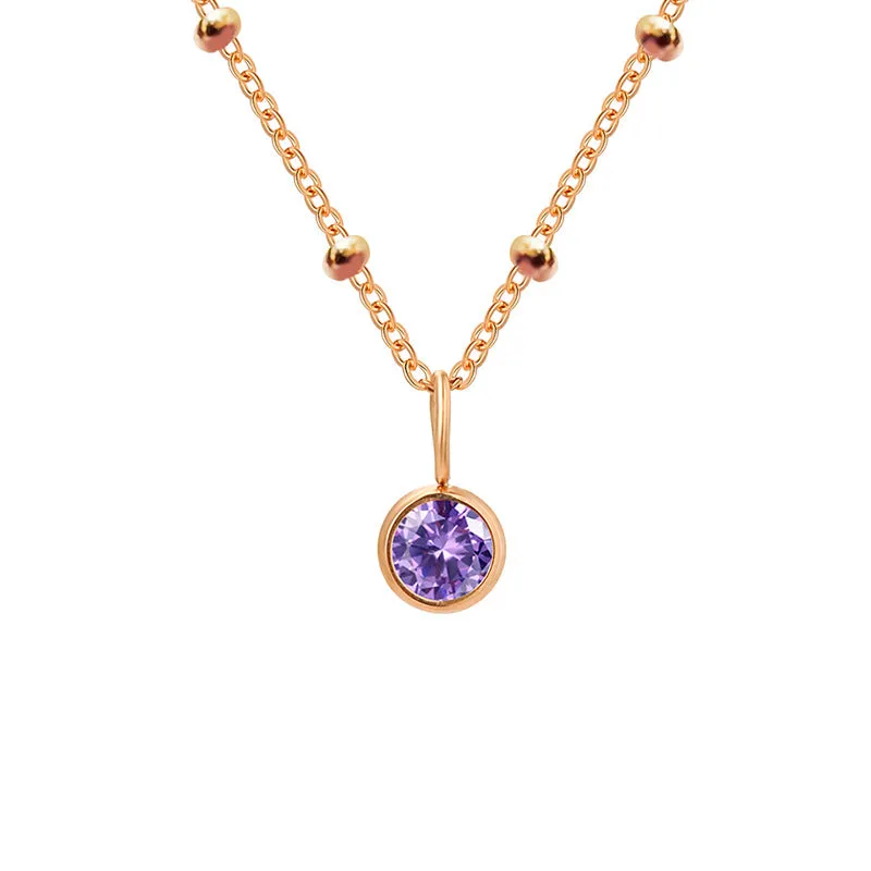 Stainless steel birthstone necklace with round pendant and ball bead chain in multiple colour options