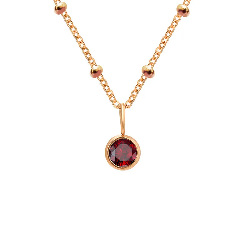 Stainless steel birthstone necklace with round pendant and ball bead chain in multiple colour options