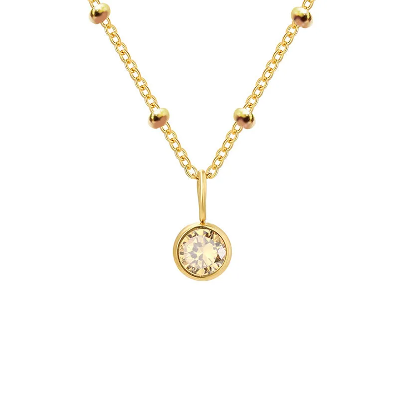 Stainless steel birthstone necklace with round pendant and ball bead chain in multiple colour options
