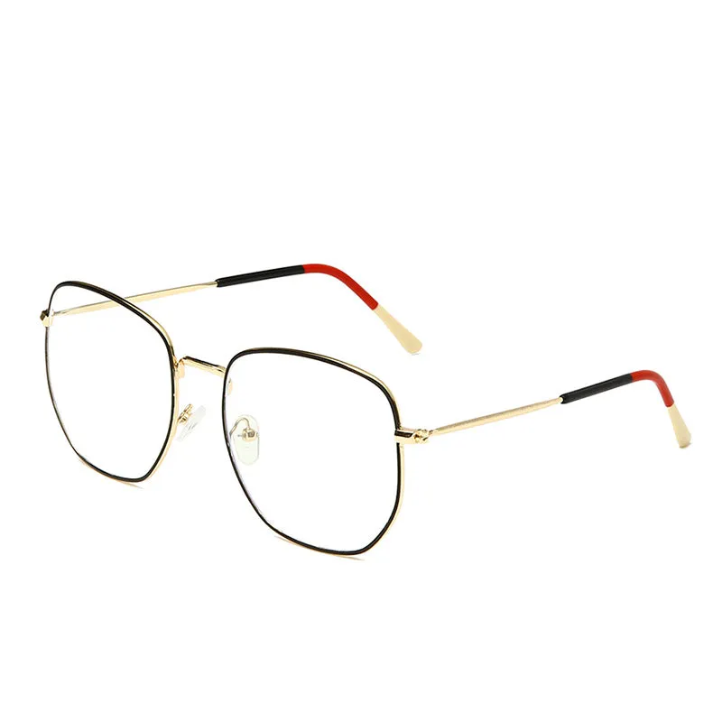 Fashion polygonal metal frame glasses with PC lenses in black frame white film colour option