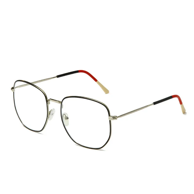 Fashion polygonal metal frame glasses with PC lenses in black frame white film colour option