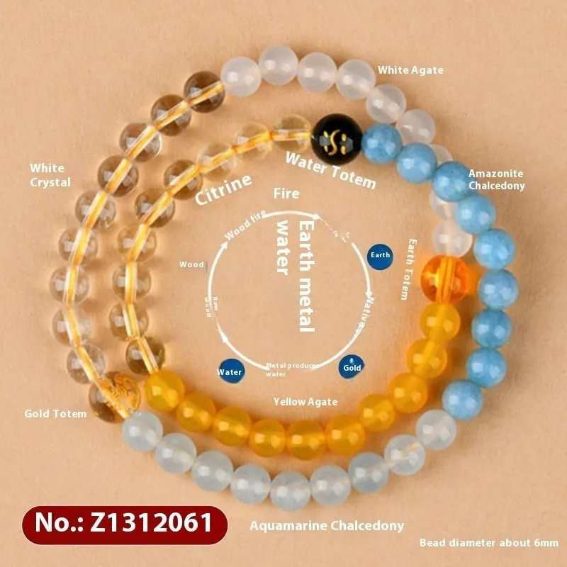 Handmade Duobao crystal bracelet with geometric design and Five Elements beads