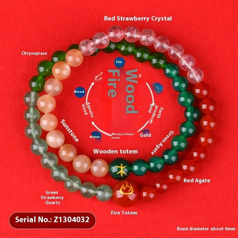 Handmade Duobao crystal bracelet with geometric design and Five Elements beads