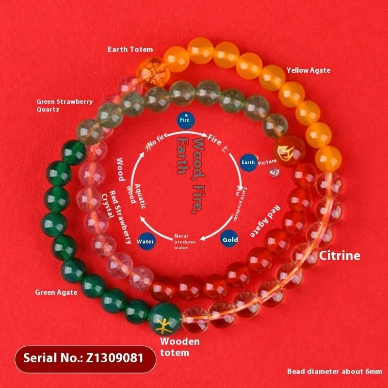Handmade Duobao crystal bracelet with geometric design and Five Elements beads