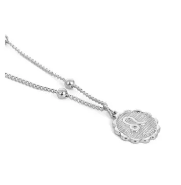 Gold plated metal zodiac constellation pendant necklace with bead chain on white background