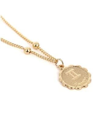 Gold plated metal zodiac constellation pendant necklace with bead chain on white background