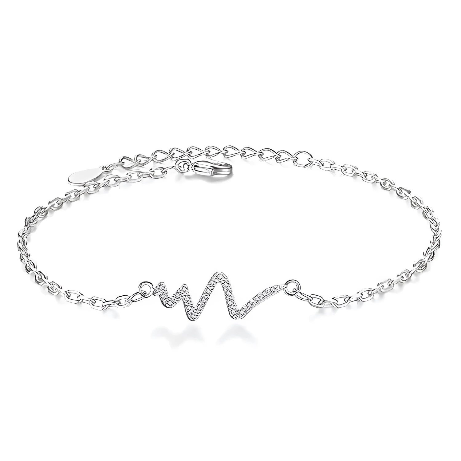 Silver alloy adjustable heartbeat bracelet on wrist for pulse tracking