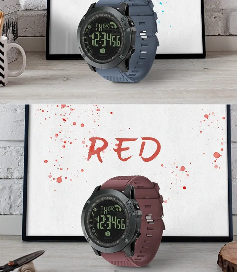 Fitness sports waterproof round electronic watch with step counter and PU strap on wrist, black colour