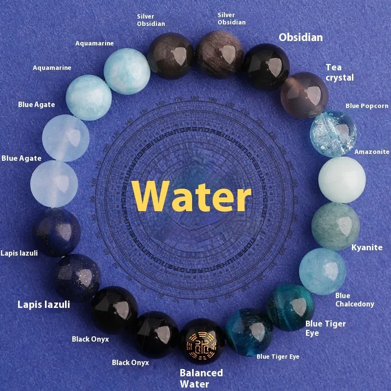 Natural crystal agate balance bracelet with traditional Chinese symbols in five elemental colours