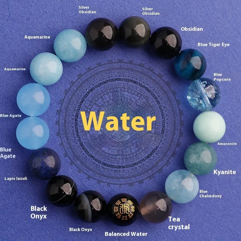Natural crystal agate balance bracelet with traditional Chinese symbols in five elemental colours