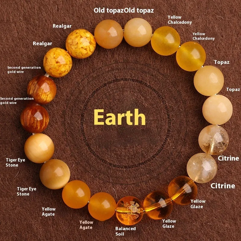 Natural crystal agate balance bracelet with traditional Chinese symbols in five elemental colours