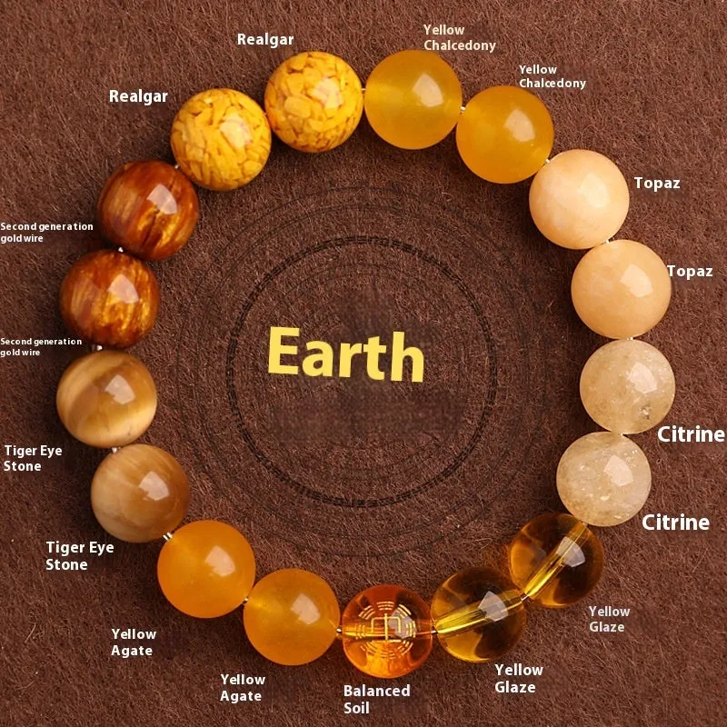 Natural crystal agate balance bracelet with traditional Chinese symbols in five elemental colours