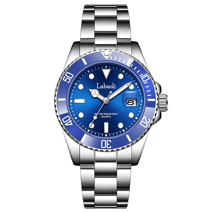 Men's waterproof quartz watch with 14mm thickness, business style, available in black and gold shell colour options
