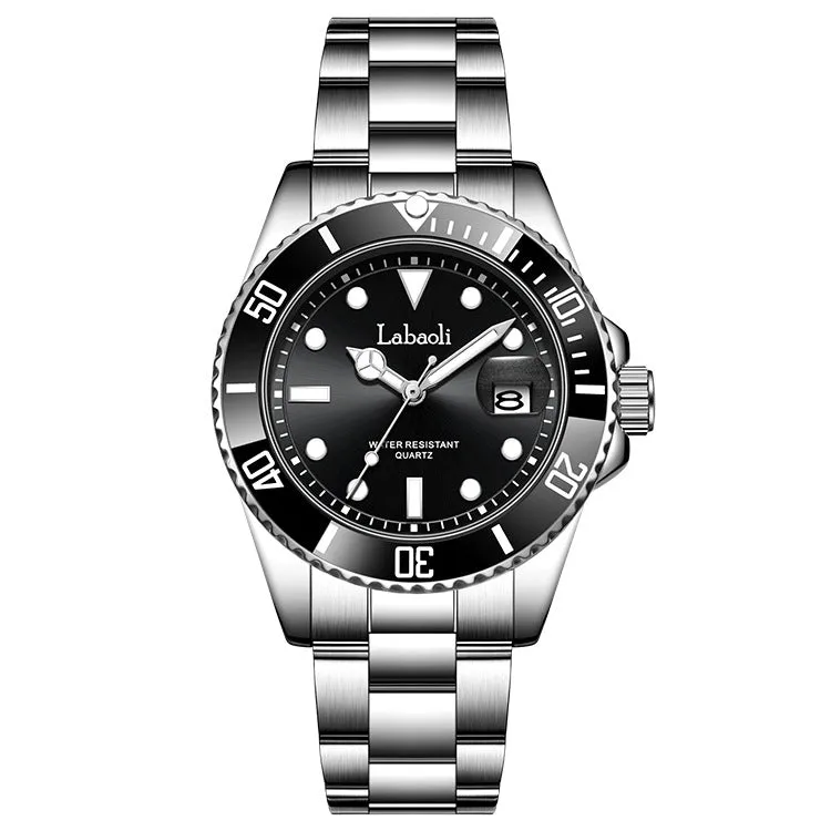 Men's waterproof quartz watch with 14mm thickness, business style, available in black and gold shell colour options