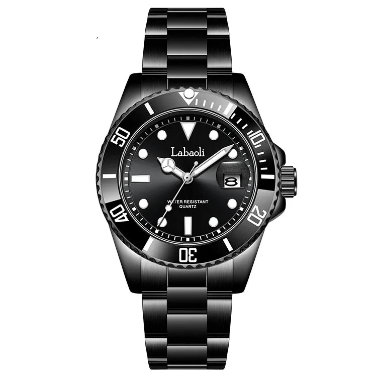 Men's waterproof quartz watch with 14mm thickness, business style, available in black and gold shell colour options