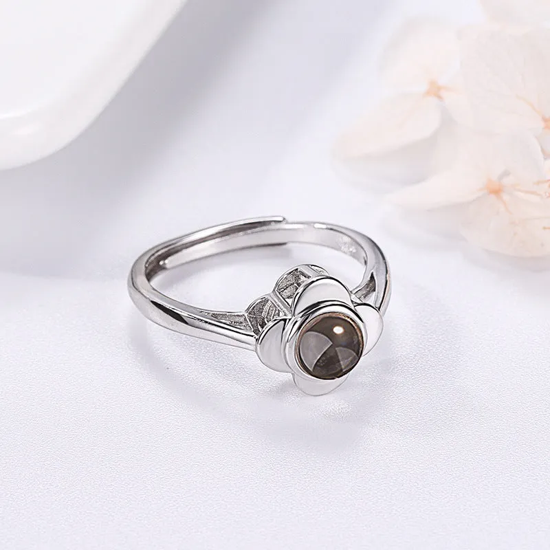 925 sterling silver adjustable projection ring with flower shape design and love stone projection feature