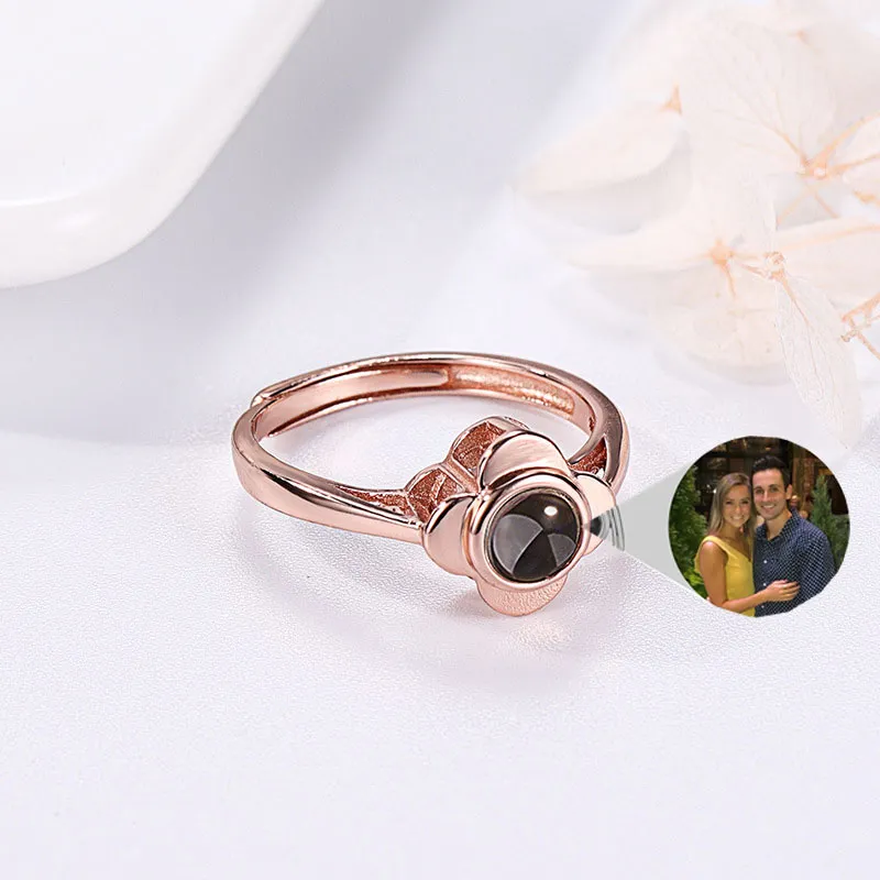925 sterling silver adjustable projection ring with flower shape design and love stone projection feature