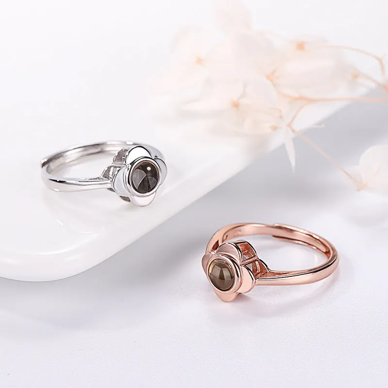 925 sterling silver adjustable projection ring with flower shape design and love stone projection feature