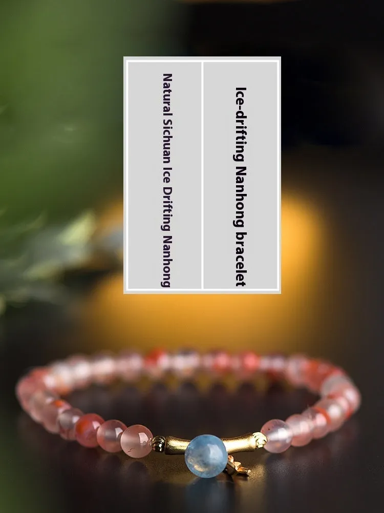 Nanhong agate bracelet with flower design and bamboo joint elements in ethnic style