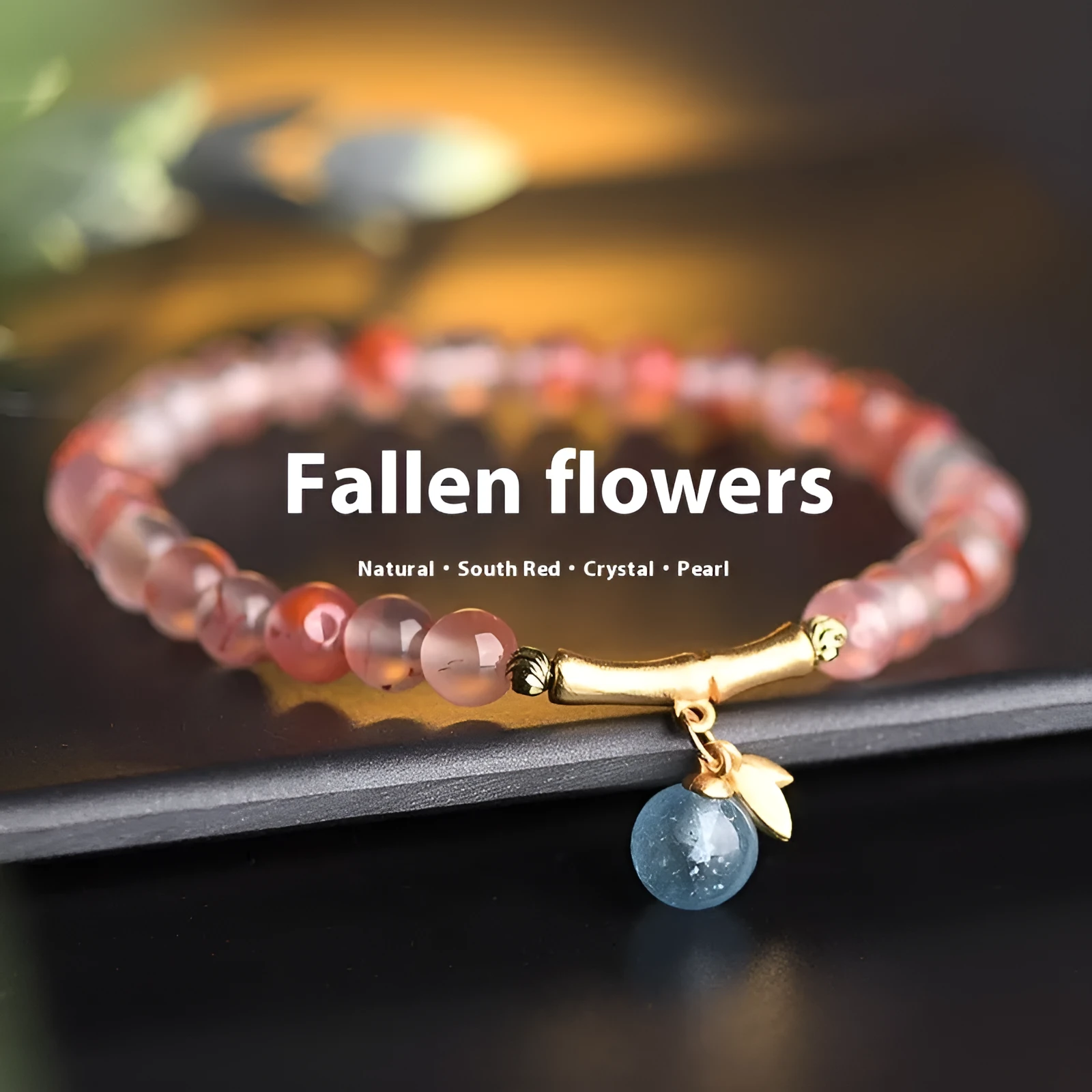 Nanhong agate bracelet with flower design and bamboo joint elements in ethnic style
