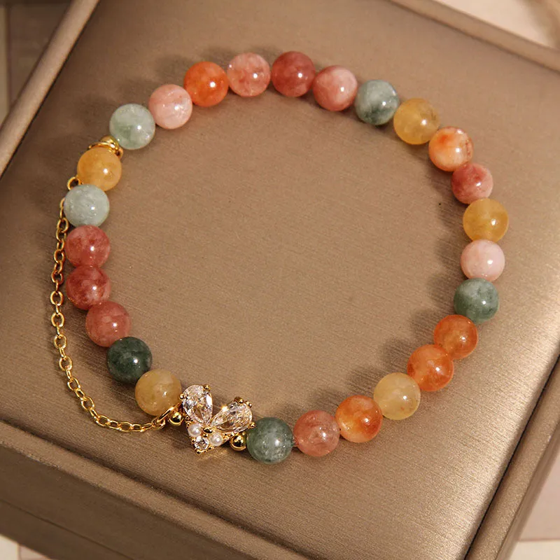 Women's Fu Lu Shou crystal bracelet with a central V-shaped zircon detail on a clear band