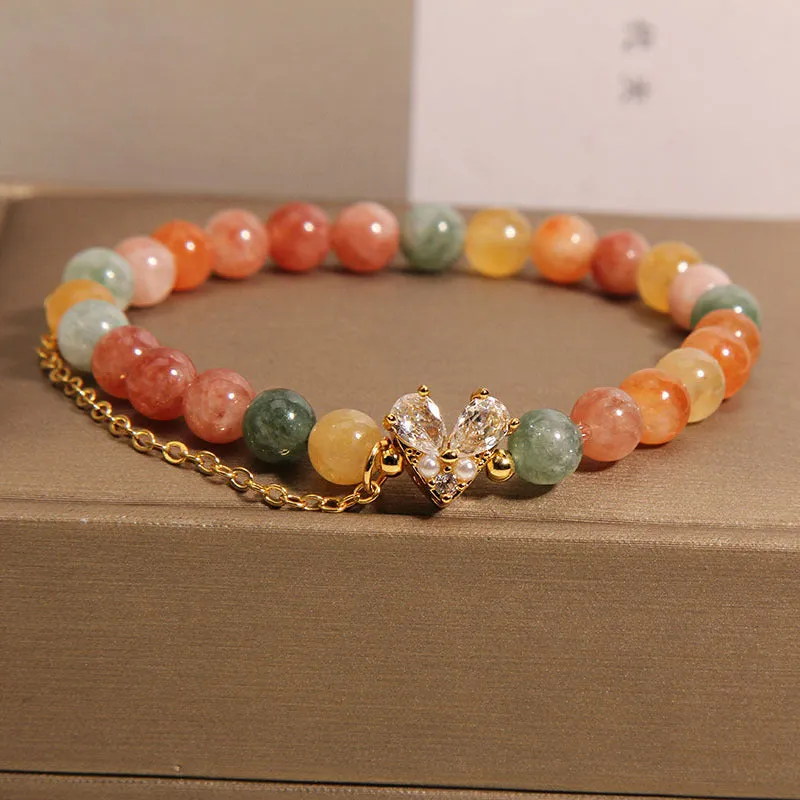Women's Fu Lu Shou crystal bracelet with a central V-shaped zircon detail on a clear band