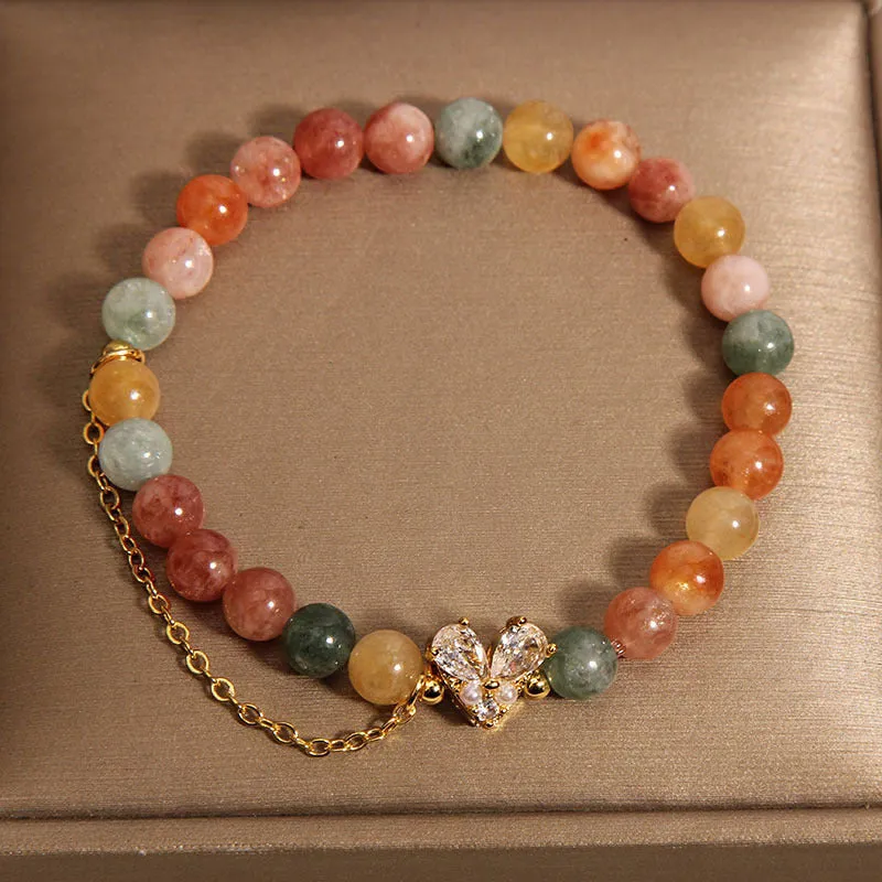 Women's Fu Lu Shou crystal bracelet with a central V-shaped zircon detail on a clear band