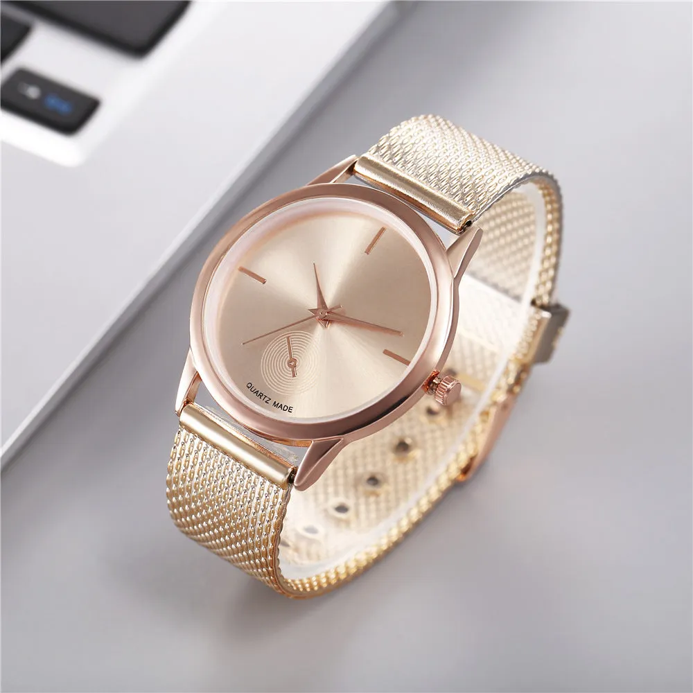 Women's creative plastic mesh quartz watch with round alloy case and pin buckle, available in four colours
