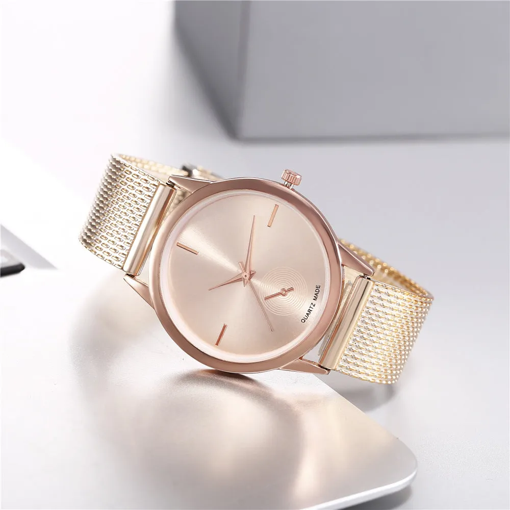 Women's creative plastic mesh quartz watch with round alloy case and pin buckle, available in four colours