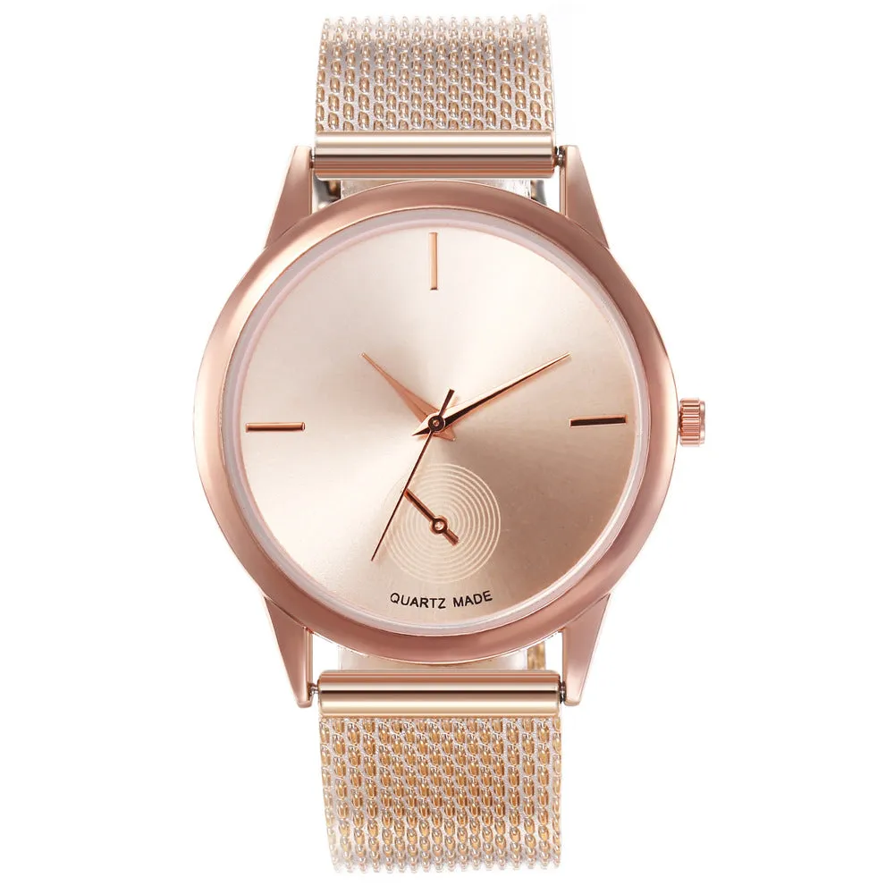 Women's creative plastic mesh quartz watch with round alloy case and pin buckle, available in four colours