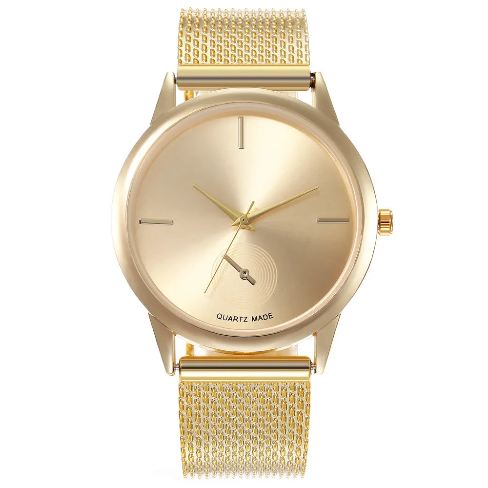 Women's creative plastic mesh quartz watch with round alloy case and pin buckle, available in four colours
