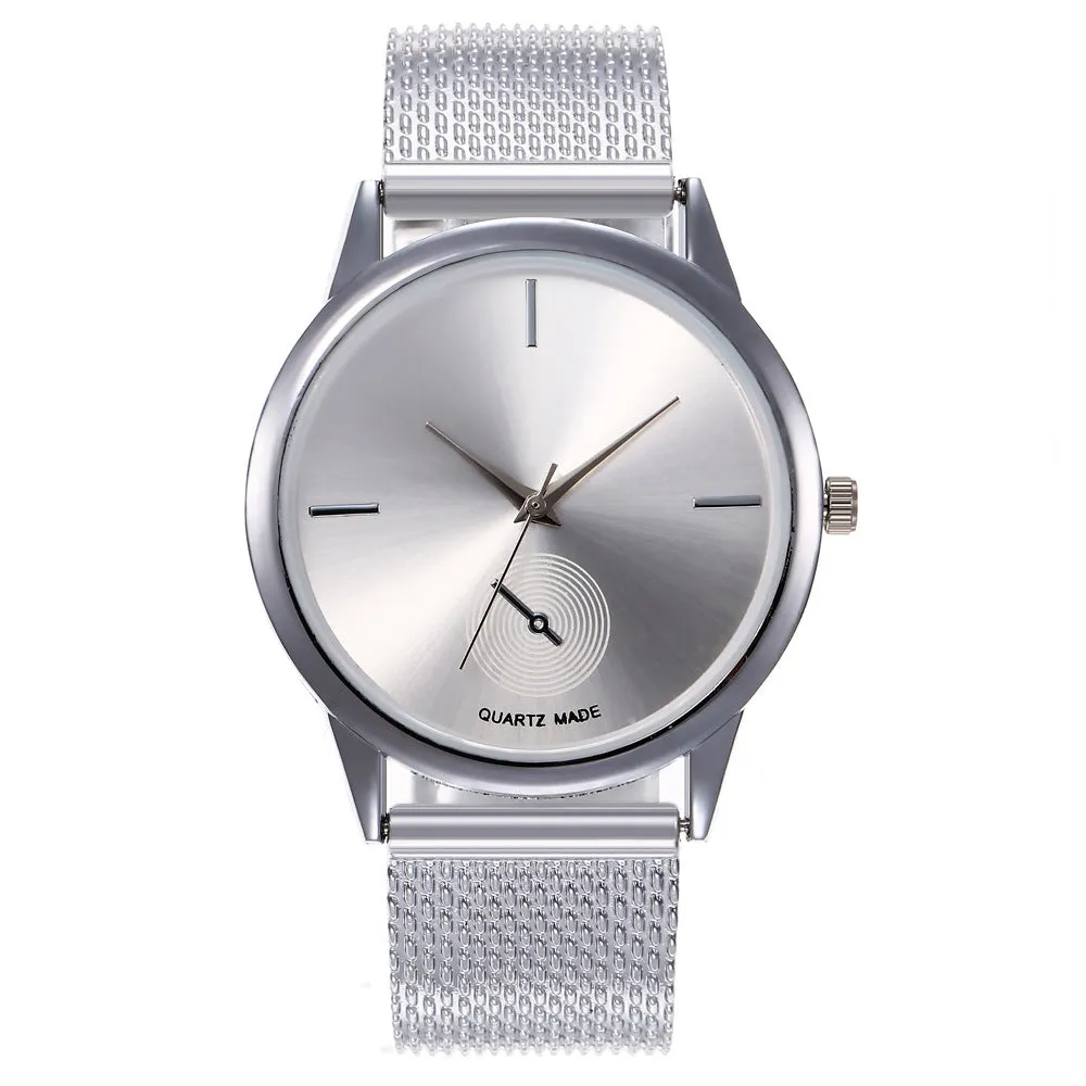 Women's creative plastic mesh quartz watch with round alloy case and pin buckle, available in four colours