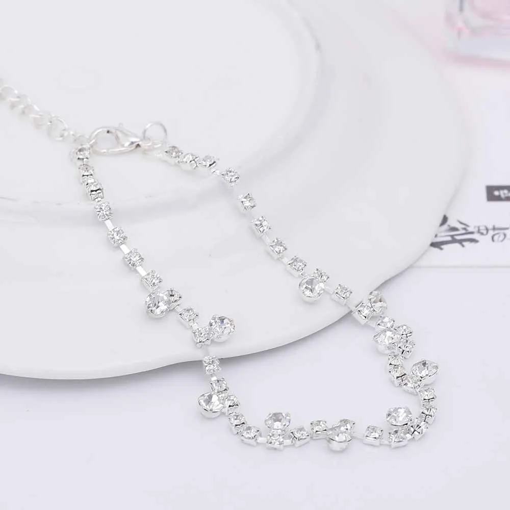 Women's silver alloy water drop tassel anklet with adjustable chain and artificial gem inlay