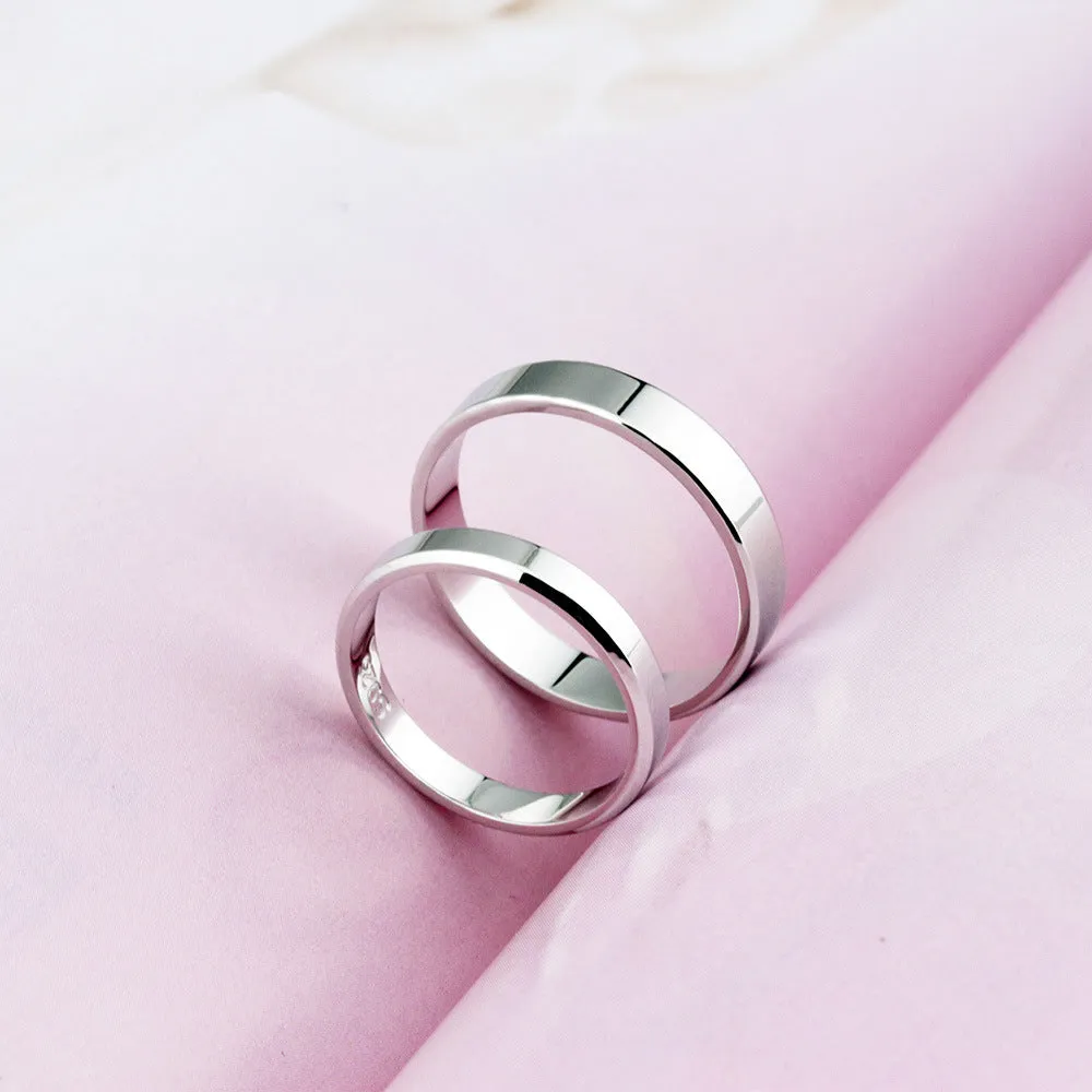 s925 sterling silver love couple ring set hand-polished anti-allergic 3mm 4mm band