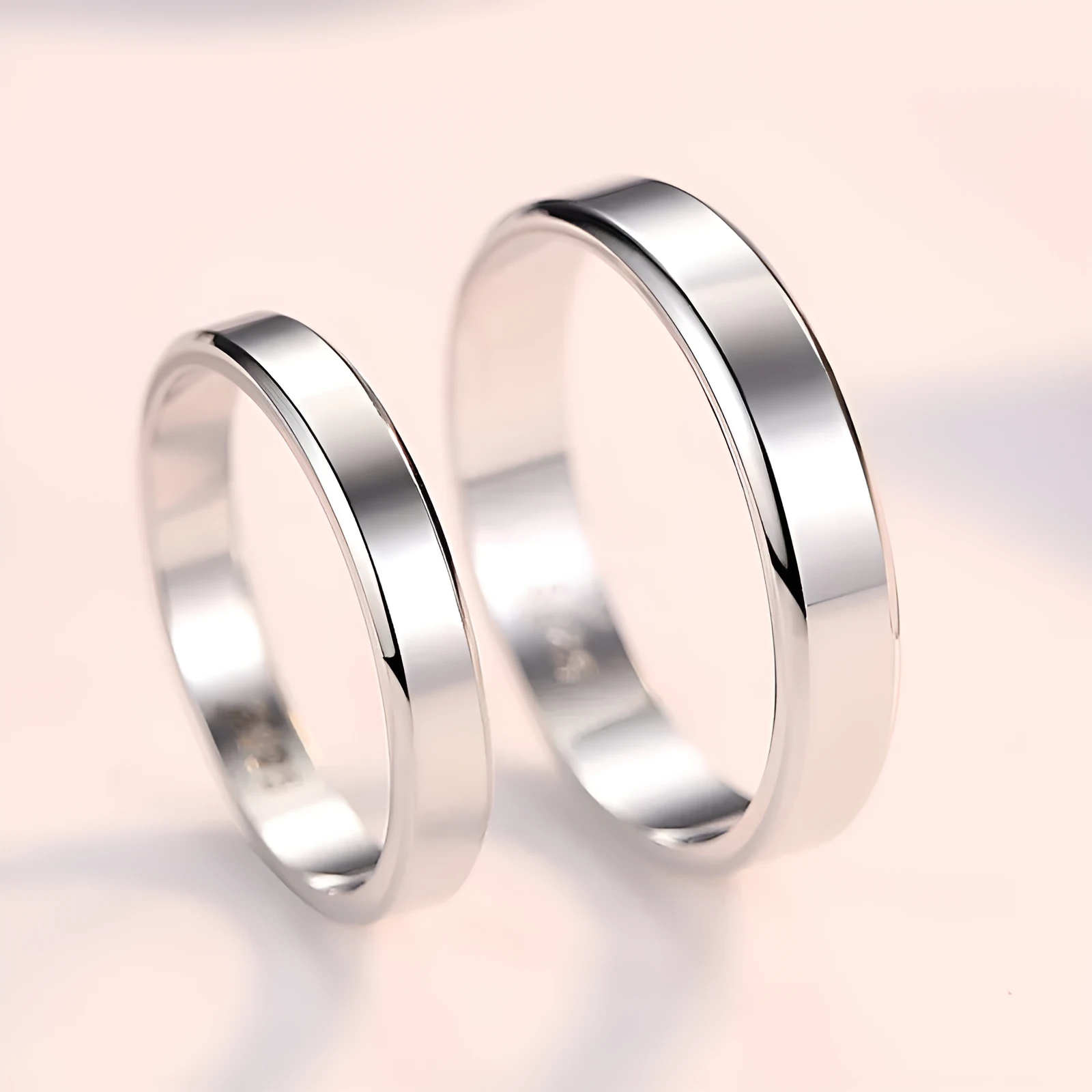 s925 sterling silver love couple ring set hand-polished anti-allergic 3mm 4mm band