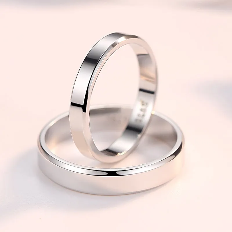 s925 sterling silver love couple ring set hand-polished anti-allergic 3mm 4mm band