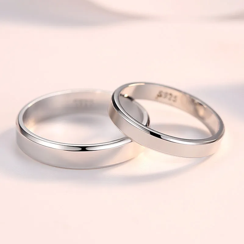 s925 sterling silver love couple ring set hand-polished anti-allergic 3mm 4mm band